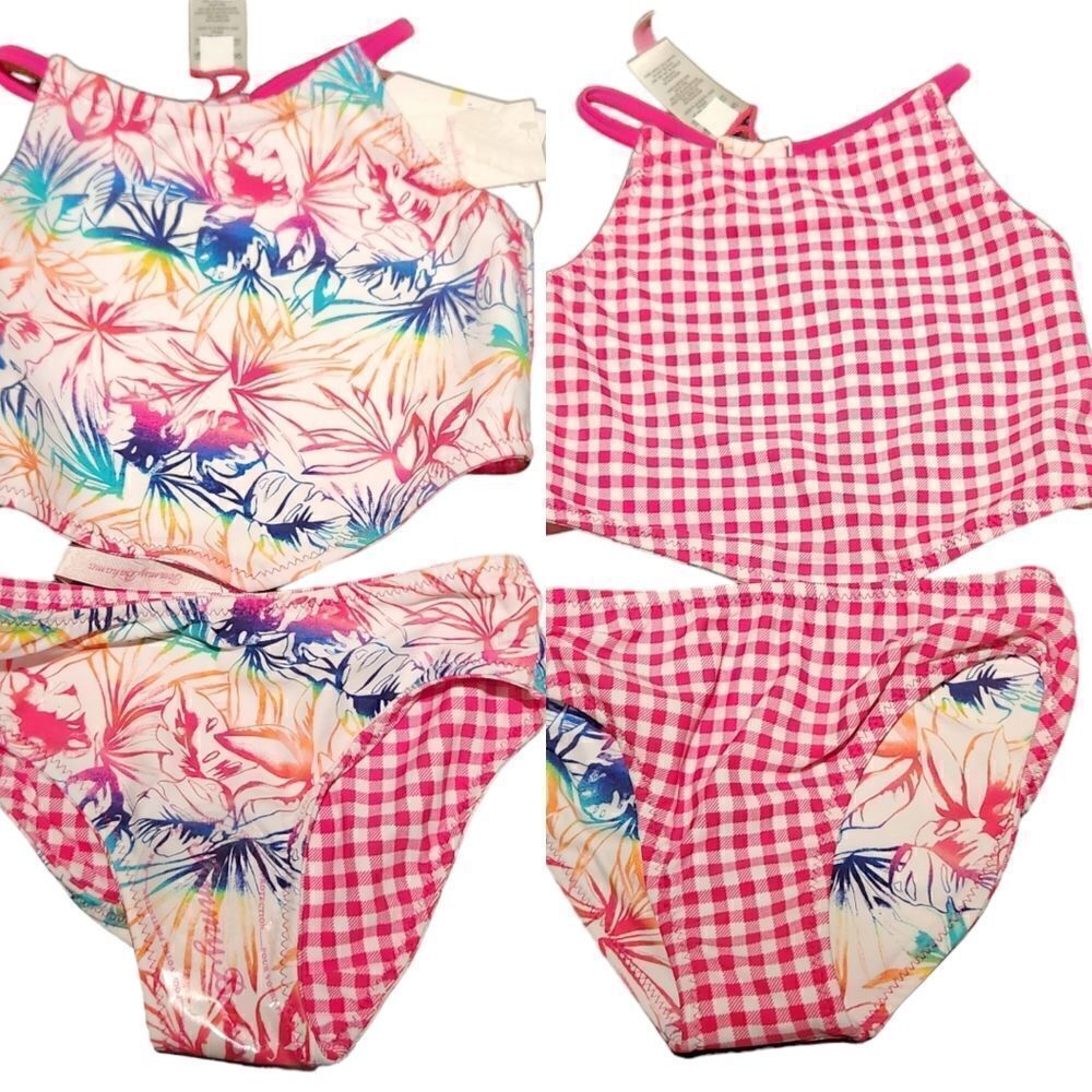 Tommy Bahama Girls Toddler Two Piece Reversible Swim Suit Sun Protection Size 2T